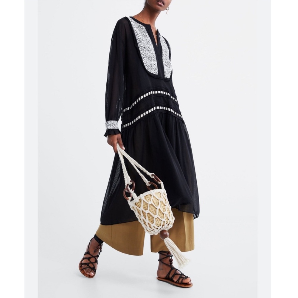Zara embroidered boho midi dress